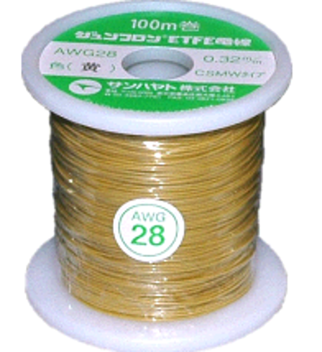 サンハヤト　ジュンフロンETFE電線　AWG28-100m:黄